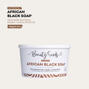 12.35oz Beauty Secrets Family Size African Black Soap Tub w/ Shea Butter, Honey, and Eucalyptus Essential Oil