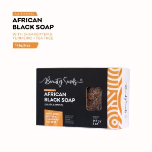 5oz Beauty Secrets Travel Size African Black Soap Bar w/ Shea Butter, Turmeric, and Tea Tree Essential Oil